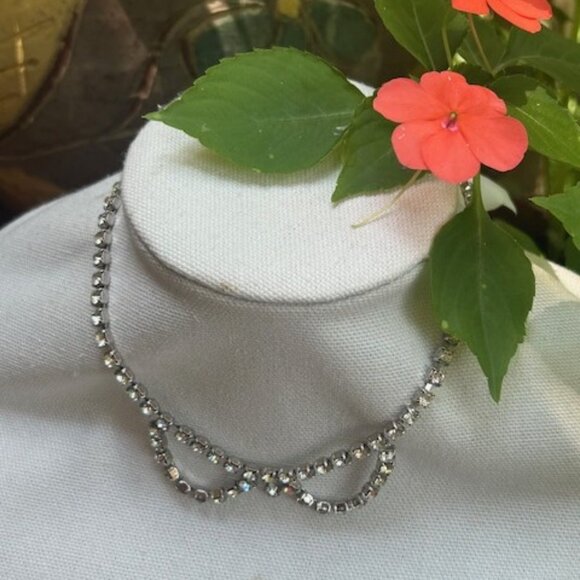 KRAMER Clear Rhinestone Black Tie Choker NECKLACE - Picture 4 of 10